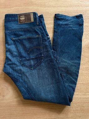G-STAR RAW Arc 3D Slim Tapered Jeans 34X32 dark blue denim distressed
